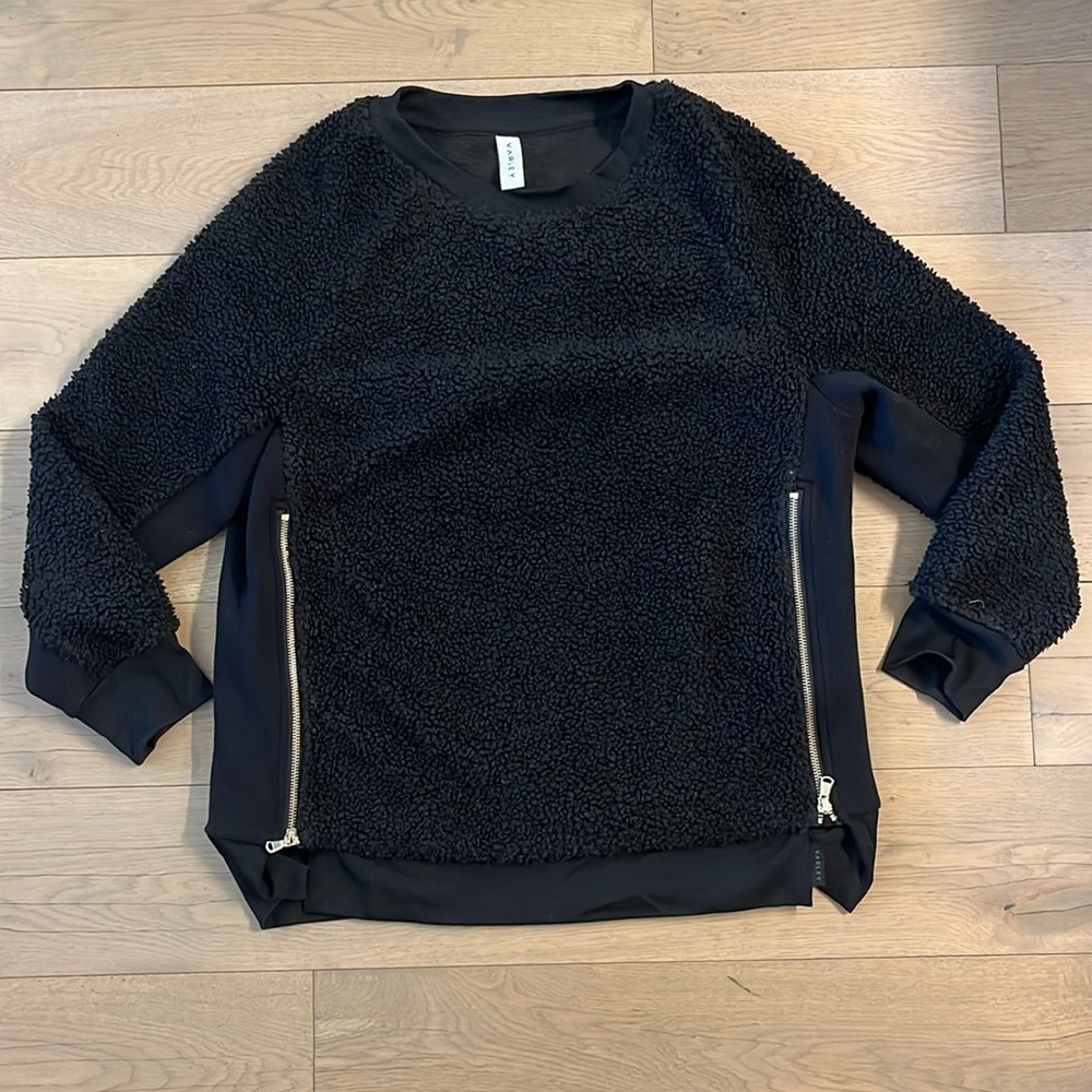 Varley Teddy Black Sherpa Pullover Small Side Zip Cozy Fleece Sweatshirt